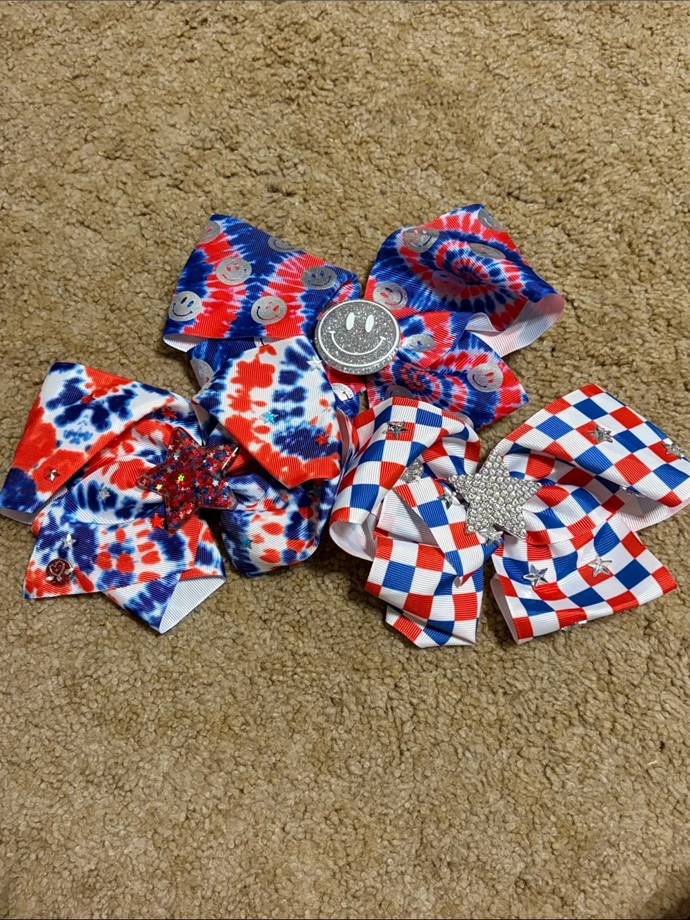 Set of 3 Red, White & Blue Star Jojo Siwa Bows - Patriotic Cheer